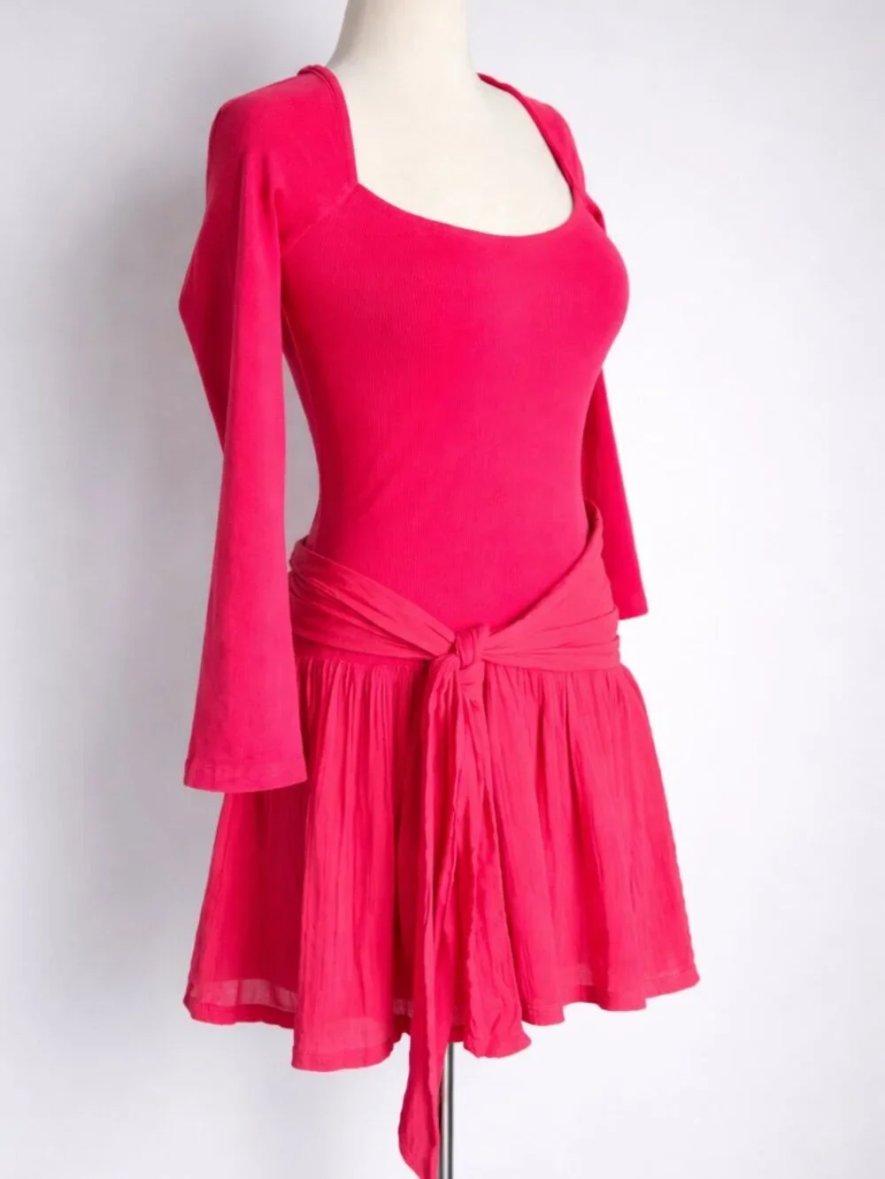 Free People NEW Free-est Coral Lexi Drop Tie Waist Mini Dress SZ Medium Coquette
